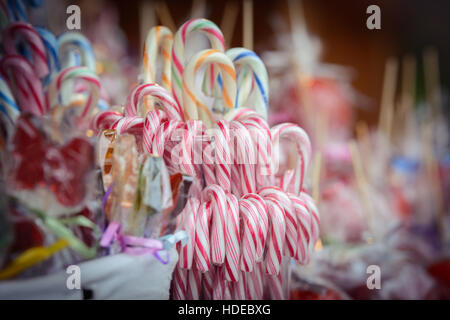 Candy cane lollipops in a bundle, traditional for Christmas Stock Photo
