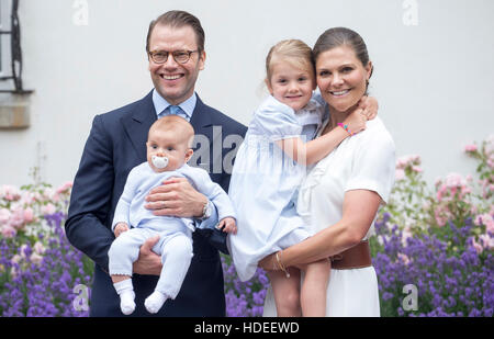 Crown Princess Victoria and Prince Daniel of Sweden, with their children, on Crown Princess Victoria's 39th Birthday Stock Photo