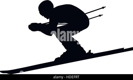 downhill man athlete skiing to competition in alpine skiing. black silhouette vector illustration Stock Vector