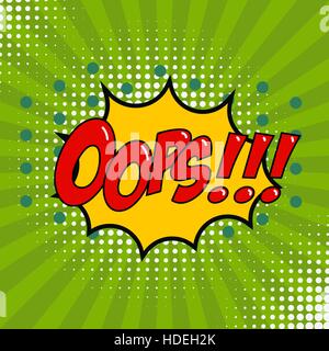 Oops! Comic style phrase on sunburst background. Design element for poster, t-shirt. Vector illustration. Stock Vector