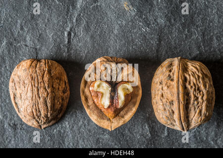 Walnut on the stone table top view Stock Photo