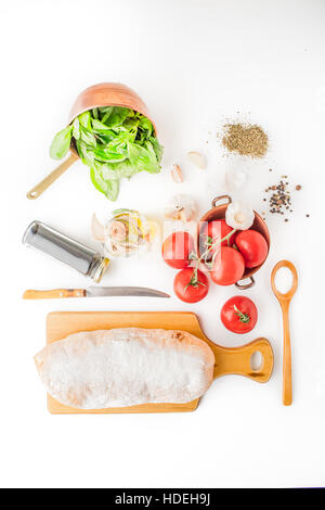 Ingredients for  bruschetta on the white background Stock Photo