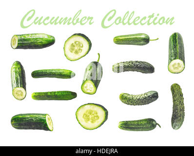 Collage of cucumbers on the white background Stock Photo