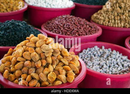 Dried fruit and nuts at a market in Bukhara, Uzbekistan Stock Photo