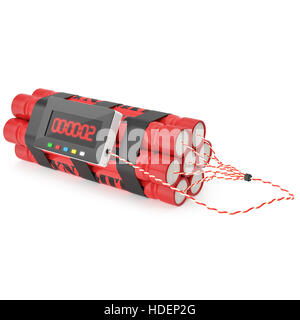 TNT bomb explosive with digital countdown timer clock. 3D rendering ...
