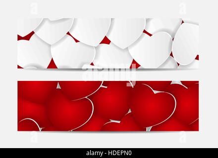 Beautiful red and white hearts love. Banner and Card Background Stock Vector