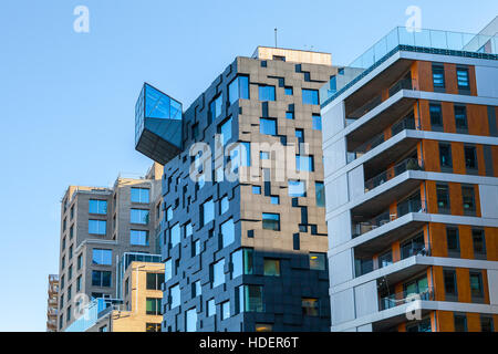 Glass and concrete architectural exteriors. Ultra modern buildings. Stock Photo