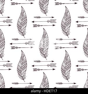 boho hand drawn doodle seamless pattern Stock Vector