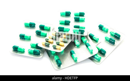 Expired drugs on white background Stock Photo