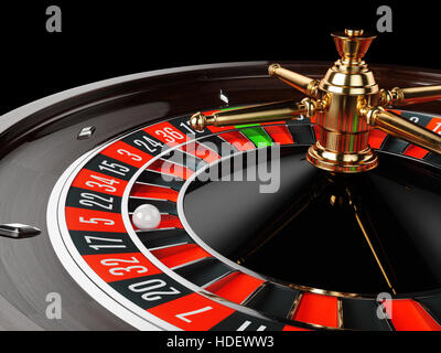 Casino gold roulette stopped close up with white ball. 3d rendering illustration Stock Photo