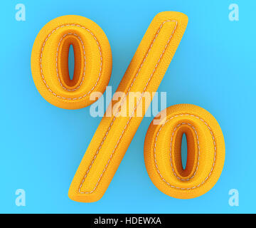 Alphabet yellow leather skin texture percent mark sign. 3d rendering illustration Stock Photo