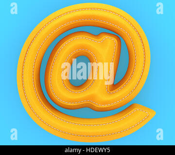 Alphabet yellow leather skin texture at email mark sign letter. 3d rendering illustration Stock Photo
