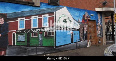 Belfast Falls Rd Republican Mural- The Kashmir Bar - Failte Stock Photo