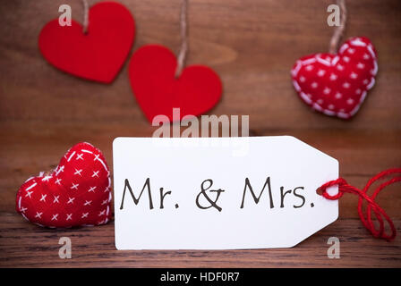 Read Hearts, Label, Text Mr And Mrs Stock Photo