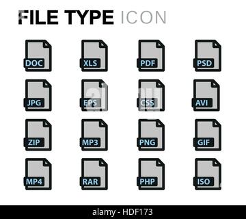 Vector flat file type icons set Stock Vector