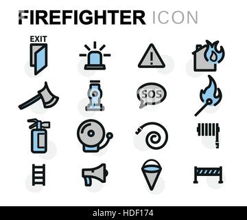 Vector flat firefighter icons set Stock Vector