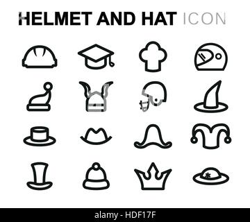 Vector line helmet and hat icons set Stock Vector