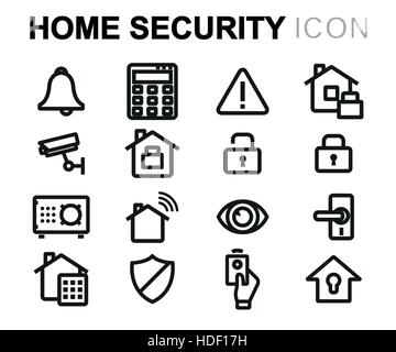 Vector line home security icons set Stock Vector