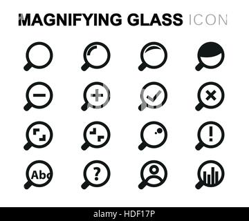 Vector line magnifying glass icons set Stock Vector