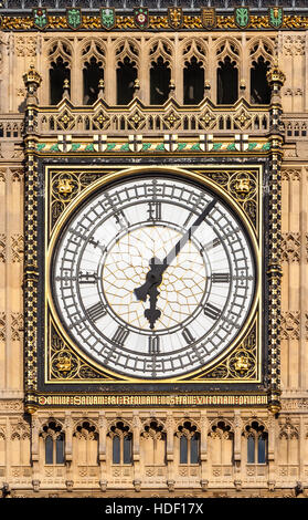 Close-up of the clock face of Big Ben Elizabeth Tower London UK after ...