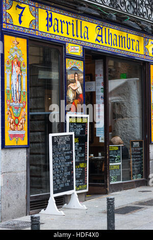 Colourful detail of restaurant & bar on Calle de la Victoria near Sol, Madrid, Spain. Stock Photo