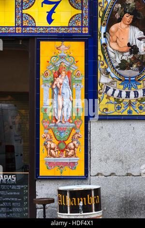 Colourful detail of restaurant & Tapas bar on Calle de la Victoria near Sol, Madrid, Spain. Stock Photo