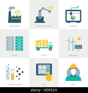 Industry 4.0, business, automation and productivity icons set Stock Vector