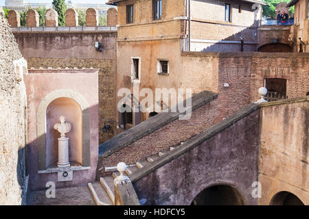 ROME, ITALY - OCTOBER 31, 2016: steps in inner yard of Castel Sant Angelo (Castle of the Holy Angel) in Rome city. Popes began convert Mausoleum of Ha Stock Photo