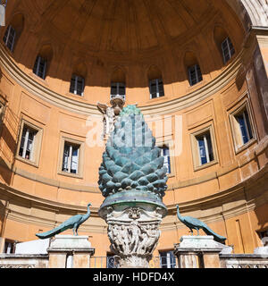 VATICAN, ITALY - NOVEMBER 2, 2016: ancient sculpture of Pine cone of Fontana della Pigna of Vatican museums. The Galleries display works from collecti Stock Photo