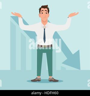 Businessman with falling down chart is confused Stock Vector