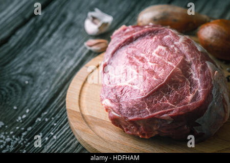 Raw angus beef  with seasoning on the wooden table horizontal Stock Photo