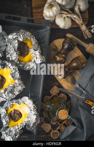 Stuffed pattypan on the  backing sheet vertical Stock Photo