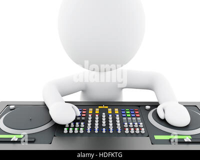 3d Illustration. White people disc jockey with mixer. Isolated white background. Stock Photo