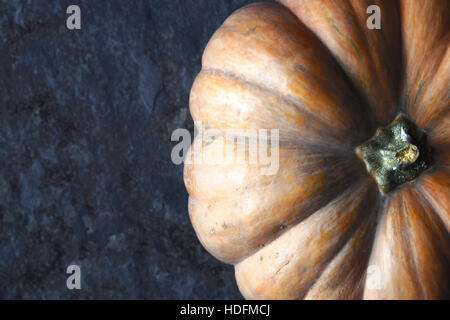 Relief pumpkin  on the stone background top view Stock Photo