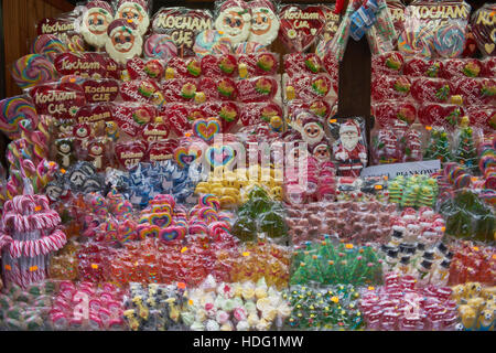 Lollipops of various shapes and colours at Christmas Fair Wroclaw 2016 Stock Photo