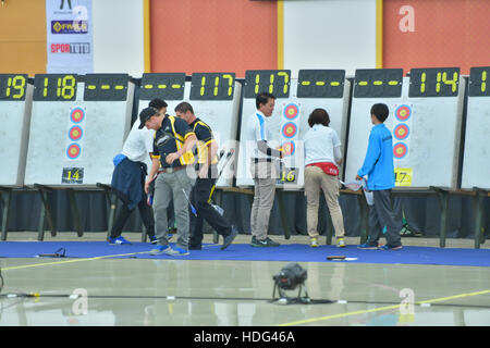 Bangkok, Thailand. 11th Dec, 2016.  Archers in Indoor Archery World Cup at U-Tower Hall on December 11, 2016 in Bangkok, Thailand. Credit:  Chatchai Somwat/Alamy Live News Stock Photo