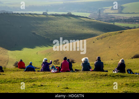 Upper Beeding, UK. 11th Dec, 2016. Walkers on the South Downs near Upper Beeding in West Sussex. Credit:  Andrew Hasson/Alamy Live News Stock Photo
