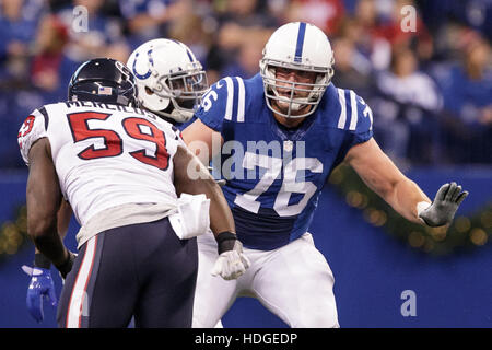 Indianapolis, Indiana, USA. 11th Dec, 2016. December 11th, 2016 - Indianapolis, Indiana, U.S. - Indianapolis Colts offensive tackle Joe Reitz (76) blocks during the NFL Football game between the Houston Texans and the Indianapolis Colts at Lucas Oil Stadium. © Adam Lacy/ZUMA Wire/Alamy Live News Stock Photo