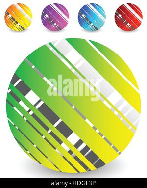 Striped circle icon in 5 colors – Textured circle with lines Stock Vector