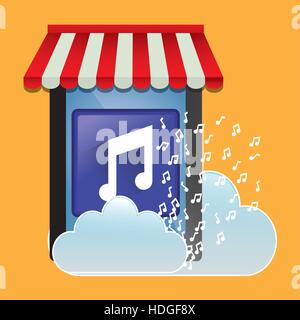 mobile music store online cloud vector illustration eps 10 Stock Vector