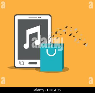 mobile music smartphone bag gift note yellow background vector illustration eps 10 Stock Vector