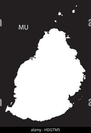 Mauritius Map black and white illustration Stock Vector