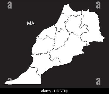 Morocco regions Map black and white illustration Stock Vector