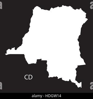 Map of Democratic Republic of the Congo black thick outline highlighted ...