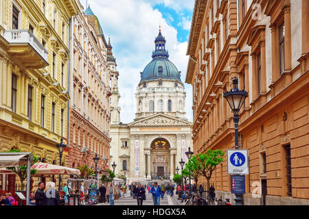 BUDAPEST,HUNGARY-MAY 02, 2016 St.Stephen Basilica in Budapest at daytime ,people  near Basilica.Hangary. Stock Photo