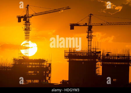 construction Zimbabwe Africa crane sunset develop Stock Photo