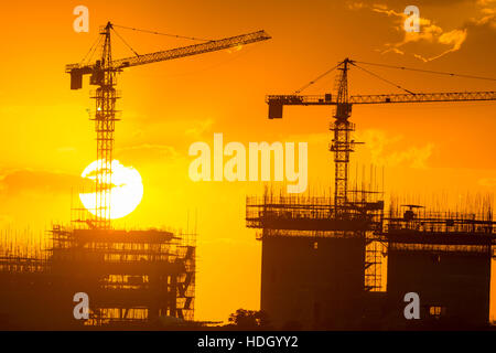 construction Zimbabwe Africa crane sunset develop Stock Photo