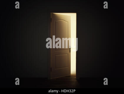 Open door with light in dark room