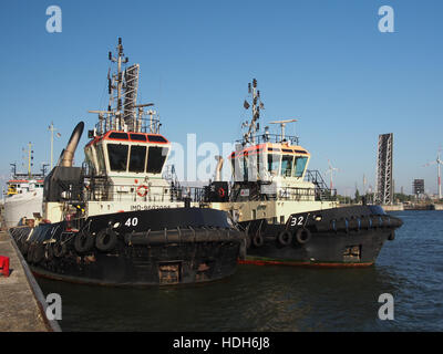 40 (tugboat, 2012) & 32 (tugboat, 2011) Port of Anwerp Stock Photo