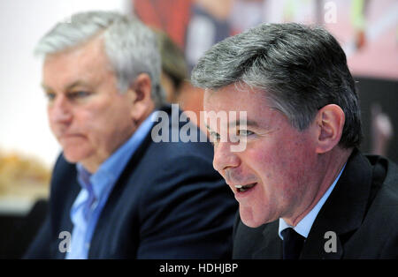 Sir Hugh Robertson, right, the BOA Chairman and Bill Sweeney the BOA CEO, as they discuss success of Rio 2016, the recent Chairman elections and work going forward including work around PyeongChang 2018 and Tokyo 2020, during a briefing at the British Olympic Association HQ, in central London. PRESS ASSOCIATION Photo. Picture date: Monday December 12, 2016. See PA story SPORT BOA. Photo credit should read: Nick Ansell/PA Wire Stock Photo